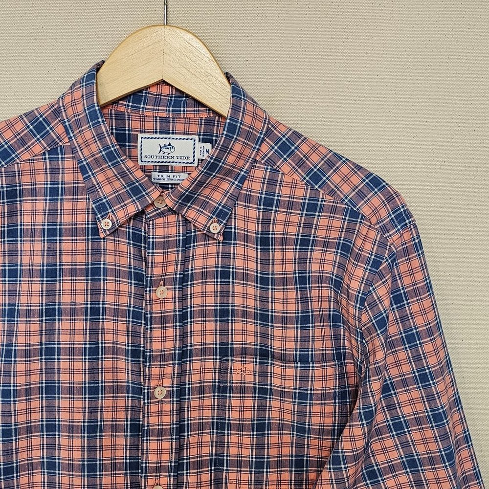 Southern Tide Linen Blend Trim Fit Button Down M